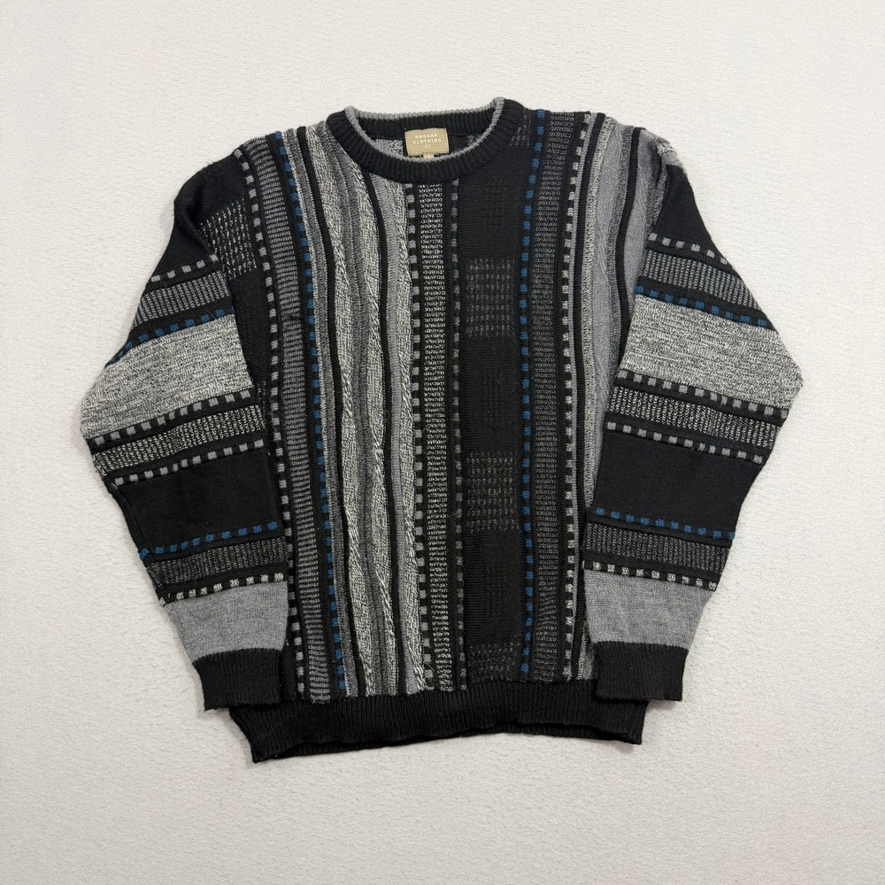 Vintage Haggar Sweater Medium Black Biggie Style Crew Neck Wool Blend Italy Made